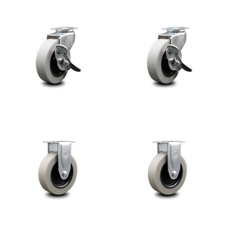 Service Caster 3 Inch Thermoplastic Wheel Top Plate Caster Set with 2 Brakes 2 Rigid SCC SCC-05S310-TPRS-SLB-2-R-2